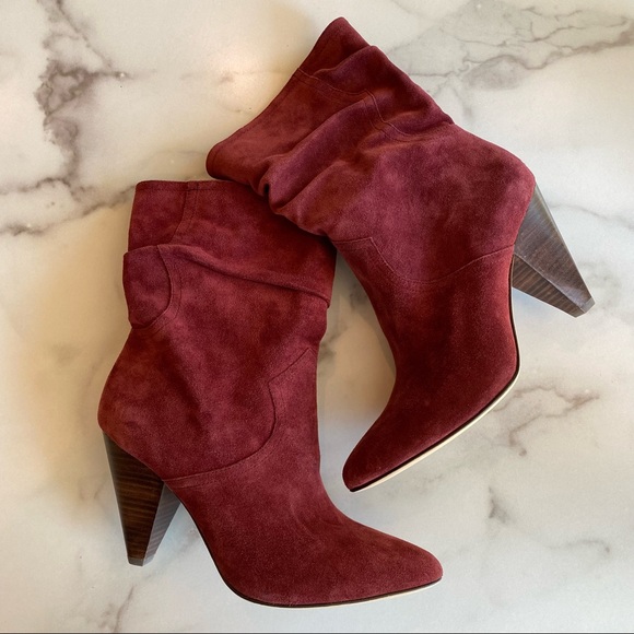 JOIE Gabbissy Slouchy Suede Bootie Wine Burgundy Maroon - Picture 2 of 7